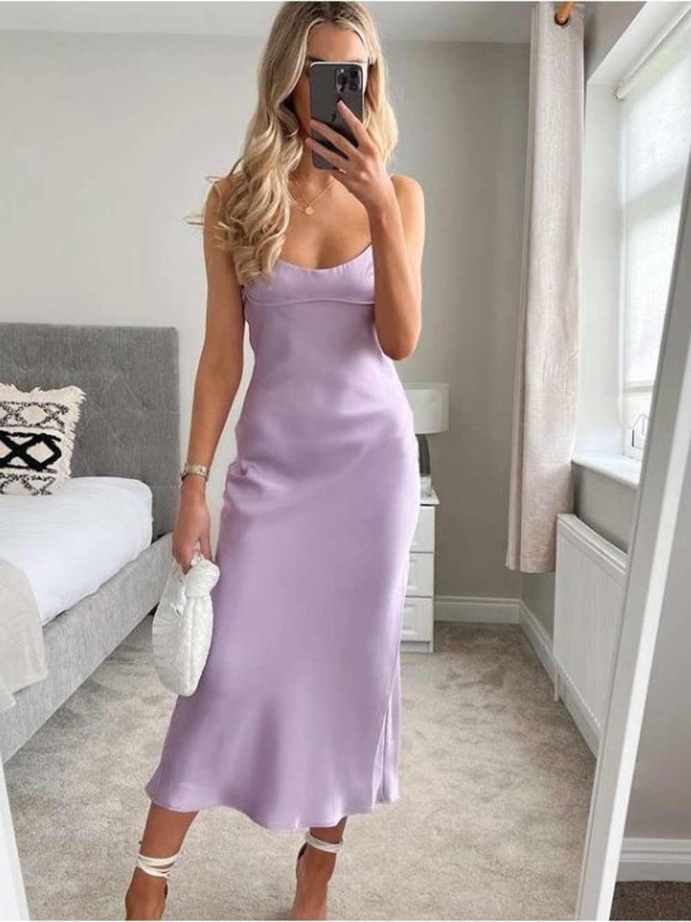 Zara Lavender Satin Slip Midi Dress
